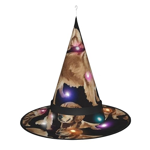 LAMAME Golden Retrievers bedruckter Halloween-Hexenhut für Erwachsene, leuchtender spitzer Hut für Halloween, Weihnachten, Party, Dekoration LAMAME Golden Retrievers bedruckter Halloween-Hexenhut für Erwachsene, leuchtender spitzer Hut für Halloween, Weihnachten, Party, Dekoration von LAMAME