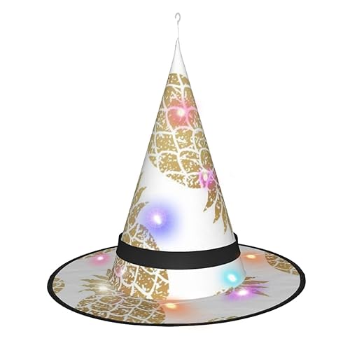 LAMAME Goldener Ananas-Hintergrund, bedruckt, Halloween-Hexenhut, Erwachsene, leuchtender, spitzer Hut, Halloween, Weihnachten, Party, Dekoration, Hut LAMAME Goldener Ananas-Hintergrund, bedruckt, Halloween-Hexenhut, Erwachsene, leuchtender, spitzer Hut, Halloween, Weihnachten, Party, Dekoration, Hut von LAMAME