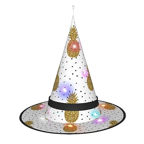 LAMAME Goldener Glitzer-Ananas-Hut, bedruckt, Halloween-Hexenhut, Erwachsene, leuchtender, spitzer Hut, Halloween, Weihnachten, Party, Dekoration LAMAME Goldener Glitzer-Ananas-Hut, bedruckt, Halloween-Hexenhut, Erwachsene, leuchtender, spitzer Hut, Halloween, Weihnachten, Party, Dekoration von LAMAME