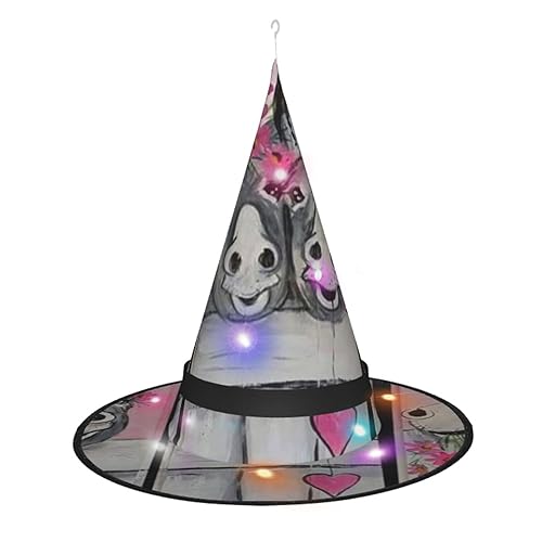 LAMAME Halloween-Hexenhut mit Esel- und Blumendruck, für Erwachsene, leuchtender, spitzer Hut, Halloween, Weihnachten, Party, Dekoration von LAMAME