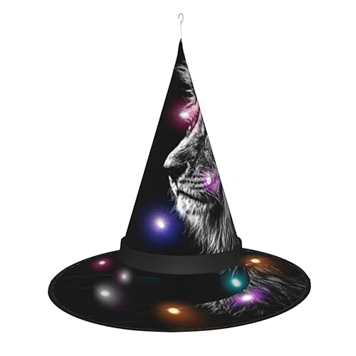 LAMAME Halloween-Hexenhut mit Löwen-Druck, für Erwachsene, leuchtender spitzer Hut, Halloween, Weihnachten, Party, Dekoration von LAMAME