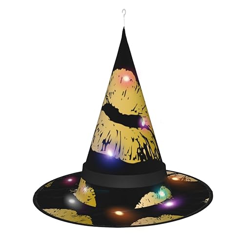 LAMAME Halloween-Hexenhut mit goldenen Lippen, bedruckt, für Erwachsene, leuchtender spitzer Hut, Halloween, Weihnachten, Party, Dekoration LAMAME Halloween-Hexenhut mit goldenen Lippen, bedruckt, für Erwachsene, leuchtender spitzer Hut, Halloween, Weihnachten, Party, Dekoration von LAMAME