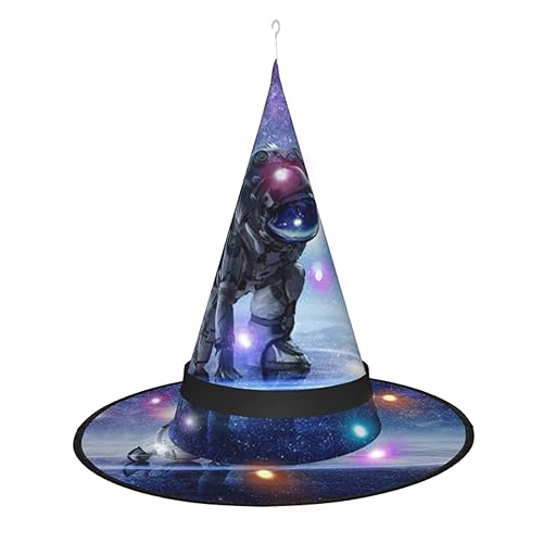 LAMAME Hexenhut mit Galaxie-Astronauten-Druck, für Erwachsene, leuchtender spitzer Hut, Halloween, Weihnachten, Party, Dekoration von LAMAME