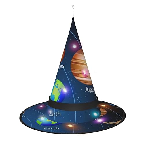 LAMAME Hexenhut mit Weltraum-Sonnensystem, bedruckt, für Erwachsene, leuchtender spitzer Hut für Halloween, Weihnachten, Party, Dekoration von LAMAME
