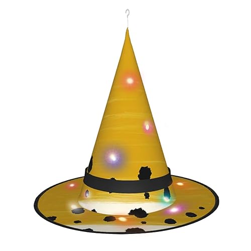 LAMAME Mustard Yellow and Black printed Halloween Witch Hat Adult Glowing Pointy Hat Halloween Christmas Party Decoration Hat von LAMAME
