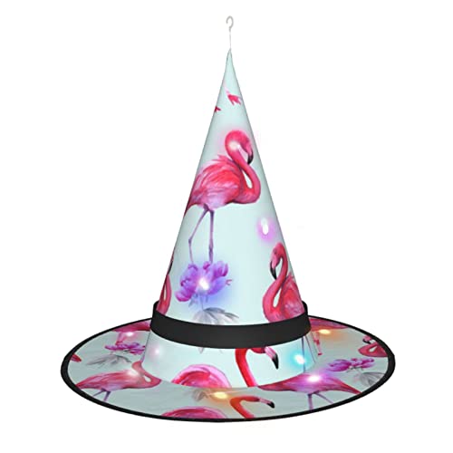LAMAME Rosa Flamingos gedruckt Halloween Hexenhut Erwachsene leuchtend spitzer Hut Halloween Weihnachten Party Dekoration Hut von LAMAME