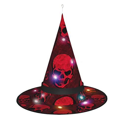 LAMAME Rote Totenköpfe bedruckt Halloween Hexenhut Erwachsene leuchtend spitzer Hut Halloween Weihnachten Party Dekoration Hut von LAMAME