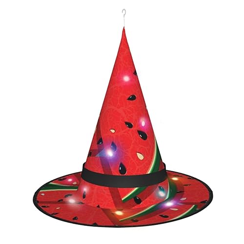 LAMAME Rote Wassermelone bedruckte Halloween-Hexenhut für Erwachsene, leuchtender spitzer Hut für Halloween, Weihnachten, Party, Dekoration von LAMAME