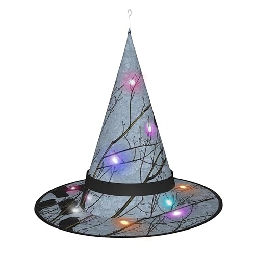 LAMAME Schwarze Krähenvögel gedruckt Halloween Hexenhut Erwachsene leuchtend spitzer Hut Halloween Weihnachten Party Dekoration Hut von LAMAME