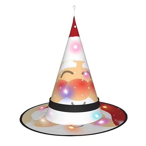 LAMAME Weihnachtlicher bedruckter Halloween-Hexenhut für Erwachsene, leuchtender spitzer Hut für Halloween, Weihnachten, Party, Dekoration von LAMAME