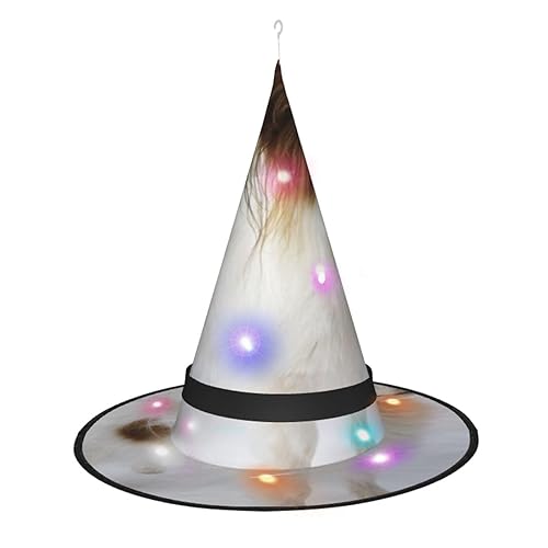 LAMAME Weißer Papillon bedruckter Halloween-Hexenhut für Erwachsene, leuchtender spitzer Hut für Halloween, Weihnachten, Party, Dekoration von LAMAME