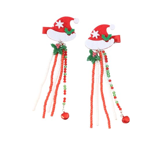Festliche Haarspange für Kinder mit Fransen und Perlen, Haarnadel, Weihnachtsmannmütze/Weihnachtsbaum, seitliche Haarnadel, Weihnachtsschmuck, Chri von LAMDNL