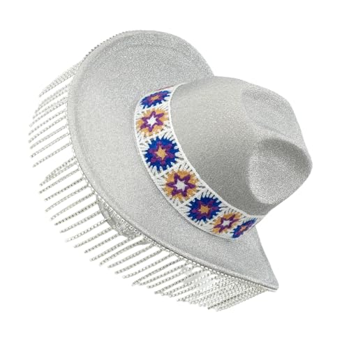 LAMDNL Cowboyhüte mit Diamant-Quasten, Handperlen, gehäkelter Gürtel, Cowgirl-Hut für Karneval, Musikfestival von LAMDNL