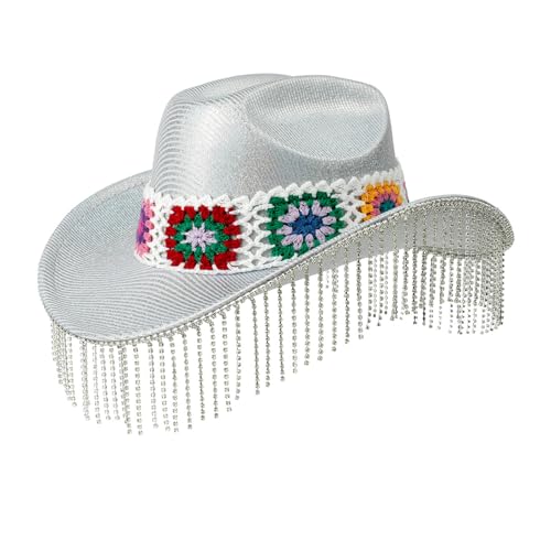 LAMDNL Cowboyhüte mit Diamant-Quasten, Handperlen, gehäkelter Gürtel, Cowgirl-Hut für Karneval, Musikfestival von LAMDNL