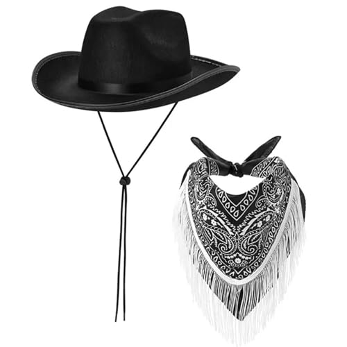 LAMDNL Cowboyhut für Damen, Western-Stil, Kopftuch, Junggesellinnenabschied, Kostüm, Reisen, Cowgirl-Hut, Bandanas, 2 Stück von LAMDNL