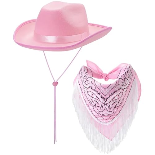 LAMDNL Cowboyhut für Damen, Western-Stil, Kopftuch, Junggesellinnenabschied, Kostüm, Reisen, Cowgirl-Hut, Bandanas, 2 Stück von LAMDNL
