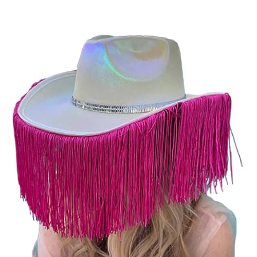 LAMDNL Glitzernde Fransen Cowboyhüte für Disco-Party, weiblicher schimmernder Cowboyhut, Western-Partyhut, winddichter Hut von LAMDNL