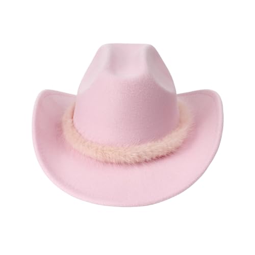 LAMDNL Leichte Cowboyhüte mit Plüschhut, Band für Damen, Filz, verschleißfest, Cowboyhut, Western-Partyhut, winddichter Hut von LAMDNL
