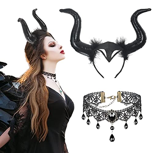 LAMEK Haarband mit Dämonenhorn, Teufel, schwarz, mit Schockspitze, für böse, Gothic, Dekoration, Halloween, Cosplay, Damen, Mädchen, Karneval von LAMEK