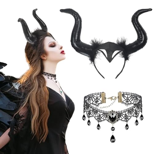 LAMEK Haarband mit Dämonenhorn, Teufel, schwarz, mit Schockspitze, für böse, Gothic, Dekoration, Halloween, Cosplay, Damen, Mädchen, Karneval von LAMEK