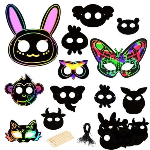 LAMEK 24 Stück Kratzbilder Maske Kinder Kratzpapier Tiermasken Bastelset DIY Kratzmasken zum Basteln Party Mitgebsel Geschenk mit Design Hasen Schmetterling für Karneval Ostern Halloween LAMEK 24 Stück Kratzbilder Maske Kinder Kratzpapier Tiermasken Bastelset DIY Kratzmasken zum Basteln Party Mitgebsel Geschenk mit Design Hasen Schmetterling für Karneval Ostern Halloween von LAMEK