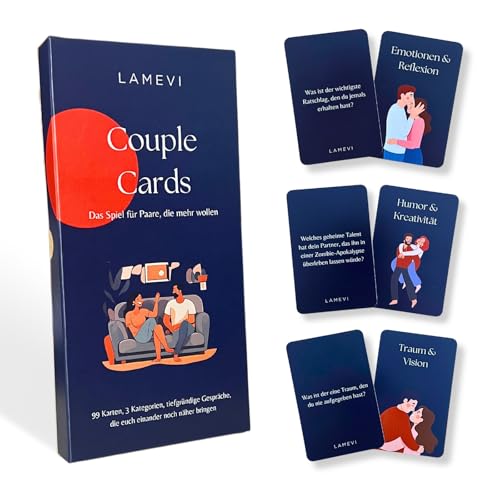 LAMEVI Couple Cards – Kartenspiel für Paare mit 99 Fragen & Challenges - Geschenk für Freundin Freund Pärchen & Date Nights Deep Talk Valentinstag Hochzeitstag Jahrestag Fernbeziehung LAMEVI Couple Cards – Kartenspiel für Paare mit 99 Fragen & Challenges - Geschenk für Freundin Freund Pärchen & Date Nights Deep Talk Valentinstag Hochzeitstag Jahrestag Fernbeziehung von LAMEVI