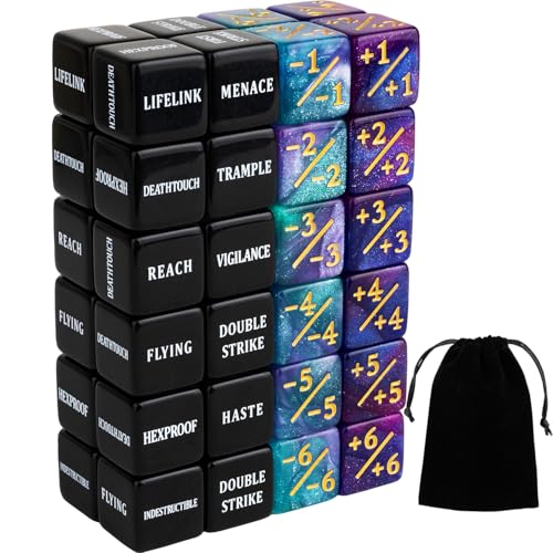 48 Stück Schlüsselwörter MTG Würfelzähler plus 1 Lebenszähler Würfel Fähigkeiten Kreatur Statistiken Buff Tokens Würfelset für Magic The Gathering, MTG, TCG, Kartenspiele Zubehör 48 Stück Schlüsselwörter MTG Würfelzähler plus 1 Lebenszähler Würfel Fähigkeiten Kreatur Statistiken Buff Tokens Würfelset für Magic The Gathering, MTG, TCG, Kartenspiele Zubehör von LAMJAM