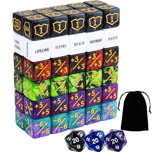 63-teiliges MTG-Würfelzähler für Sammelspiele, Schlüsselwörter, MTG-Token, Schild, Lebenszähler, 6-seitiges Würfel-Set für Magic The Gathering, TCG, Karten, Gaming-Zubehör 63-teiliges MTG-Würfelzähler für Sammelspiele, Schlüsselwörter, MTG-Token, Schild, Lebenszähler, 6-seitiges Würfel-Set für Magic The Gathering, TCG, Karten, Gaming-Zubehör von LAMJAM