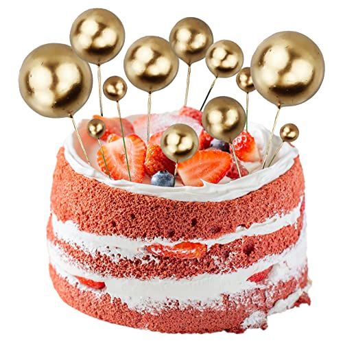 12 Stück Mini-Ballon-Kuchenaufsätze, Cupcake-Topper, Schaumstoffball, DIY-Kucheneinsatz, Kuchendekorationen, Topper-Sticks für Geburtstag, Kuchen, Cupcake, Backen (Gold) von LAMXD