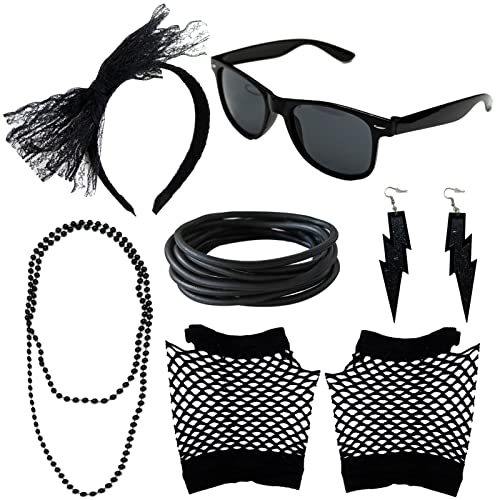LAMXD 80er Jahre Kostüm Zubehör Set - Spitze Stirnband, Brille, Silikon Armbänder, Fischnetz Handschuhe, Neon Ohrringe für Retro Party Fasching LAMXD 80er Jahre Kostüm Zubehör Set - Spitze Stirnband, Brille, Silikon Armbänder, Fischnetz Handschuhe, Neon Ohrringe für Retro Party Fasching von LAMXD