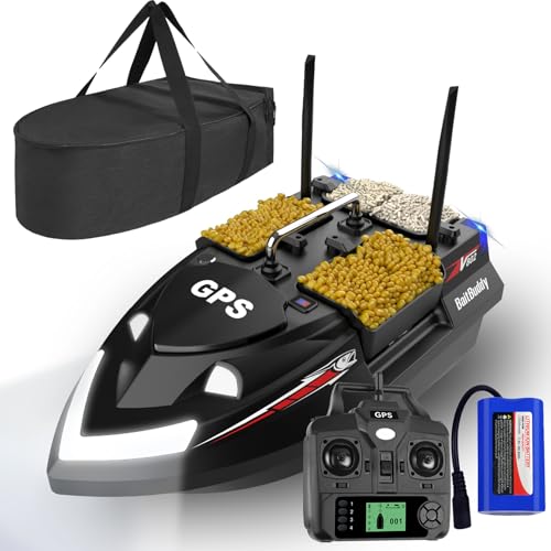 LANGSHI GPS Smart RC Fischköderboot, Auto Cruise Doppelmotor Vier Trichter Große Kapazität LED Nachtlichtboot (Black,12000mAh) von LANGSHI