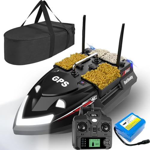 LANGSHI GPS Smart RC Fischköderboot, Auto Cruise Doppelmotor Vier Trichter Große Kapazität LED Nachtlichtboot (Black,18000mAh) von LANGSHI