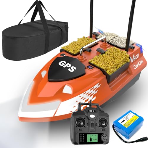 LANGSHI GPS Smart RC Fischköderboot, Auto Cruise Doppelmotor Vier Trichter Große Kapazität LED Nachtlichtboot (Orange,18000mAh) von LANGSHI