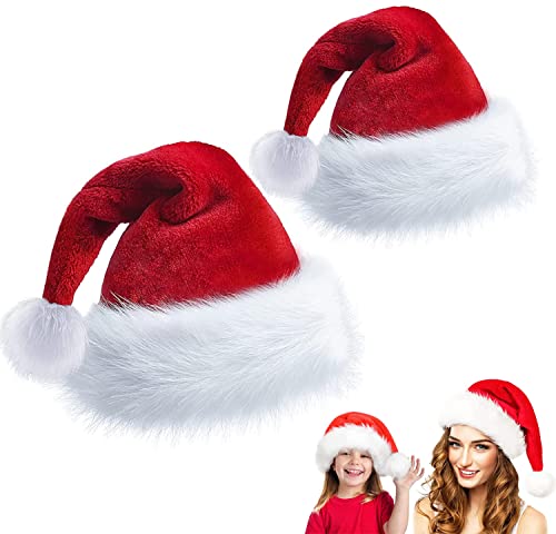 LANMANUO Weihnachtsmütze Kinder Weihnachtsmützen Erwachsene 2 Stück Nikolausmütze Plüsch Christmas Hat Santa Hat Baby Weihnachtsmann Mütze Rot for festliche Partys im neuen Jahr von LANMANUO