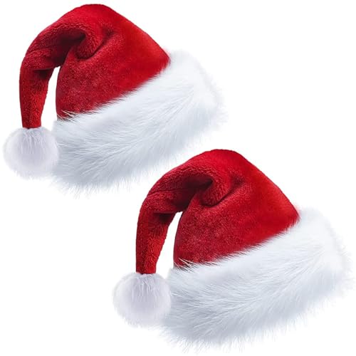 LANMANUO Weihnachtsmützen Erwachsene 2 Stück Nikolausmütze Plüsch Christmas Hat Santa Hat Weihnachtsmann Mütze Rot for festliche Partys im neuen Jahr von LANMANUO