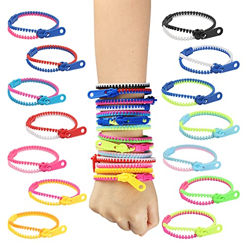 LANMOK 28 Stück Bunte Reißverschluss Armbänder Kinder Zip Freundschaftsarmbänder Sensorisches Armband Zappeln Stressabbau Spielzeug für Partys Zeit zu töten von LANMOK