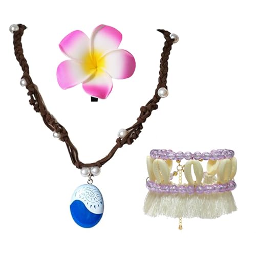 LANWLOSI Prinzessinnen-Kostüm-Schmuck-Set für Damen, Prinzessinnen-Cosplay, Halskette, Ozean, Muschel, Fußkettchen, Sommer, Hawaii-Blume, Haarspange von LANWLOSI
