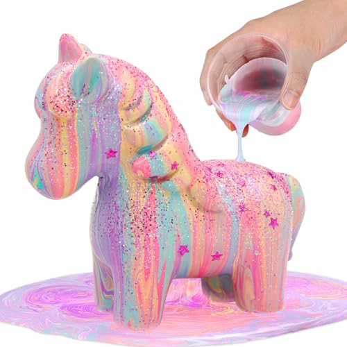 LAOESE Einhorn Gießfarben Malset (Leuchten), Bastelset Mädchen 5 6 7 8 10 Jahre Kinder, Einhorn Geschenke für Mädchen Junge, Kreativ Set für Kinder, Spielzeug Basteln 4-12 Jahre von LAOESE
