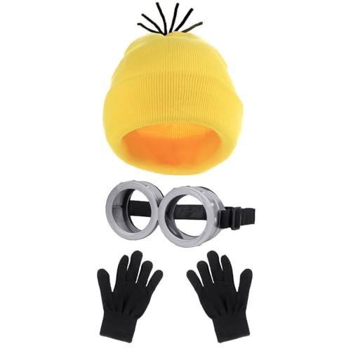 LAOYEFACAI Halloween Kostüm Zubehör Erwachsene,Brille Brille/gelbe Beanie/Handschuhe für Männer Frauen Cosplay Party Set LAOYEFACAI Halloween Kostüm Zubehör Erwachsene,Brille Brille/gelbe Beanie/Handschuhe für Männer Frauen Cosplay Party Set von LAOYEFACAI