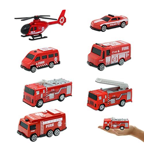 LAPONO 7 Pcs Feuerwehrauto Set Spielzeug Feuerwehr Spielzeug Fire Trucks Feuerwehr Auto Toy Legierung Modelle Autos Feuerwehr Spielzeugauto Fahrzeuge Hubschrauber Rettungsfahrzeug für Kinder von LAPONO