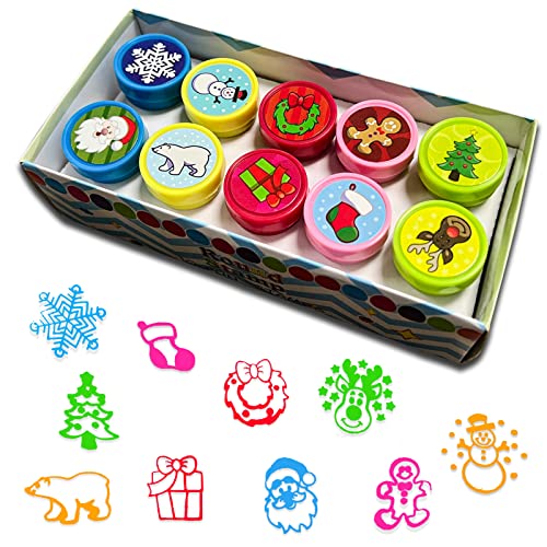 LAPONO 10 pcs Kinder Selbstfärbend Stempel stempel weihnachten Weihnachten Stempel Set Weihnachts Kinder Selbstfärbend für Spiel Spaß Handwerk Basteln Hobby Xmas Mitgebsel Party Favor von LAPONO