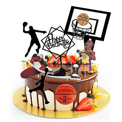 LAPONO 8pcs Cake Topper Happy Birthday Tortendeko Basketball Kuchendekoration Birthday Tortenstecker Cupcake Topper Acryl Geburtstag Torten Deko Tortentopping Geburtstag Deko FüR Torten Kinder-Black von LAPONO