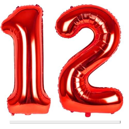 LAPONO Luftballons Geburtstag Zahl 12 Rot, XXL Folienballon Zahlen 1 und 2 Riesen Helium Ballons 12 Jahre Geburtstagsdeko für Junge, Mädchen 12. 21. Kindergeburtstag Jubiläum Party Deko LAPONO Luftballons Geburtstag Zahl 12 Rot, XXL Folienballon Zahlen 1 und 2 Riesen Helium Ballons 12 Jahre Geburtstagsdeko für Junge, Mädchen 12. 21. Kindergeburtstag Jubiläum Party Deko von LAPONO