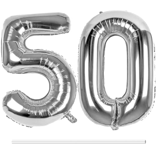 LAPONO Luftballons Geburtstag Zahl 50 Silber, XXL Folienballon Zahlen 5 und 0 Riesen Helium Ballons 50 Jahre Geburtstagsdeko für Junge, Mädchen 50. Kindergeburtstag Jubiläum Party Deko LAPONO Luftballons Geburtstag Zahl 50 Silber, XXL Folienballon Zahlen 5 und 0 Riesen Helium Ballons 50 Jahre Geburtstagsdeko für Junge, Mädchen 50. Kindergeburtstag Jubiläum Party Deko von LAPONO