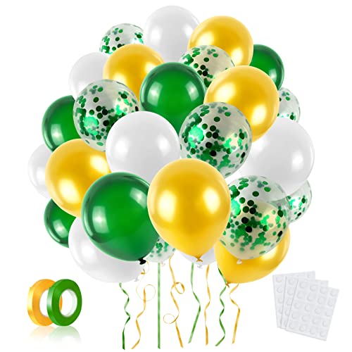 Luftballons Grün Gold Weiss Girlande Set,60 Stück 12 Zoll Geburtstag Konfetti Pailletten Ballons Langlebige Premium Naturlatex Helium Ballon für Dschungel Safari Garten Party Babyparty Hochzeit Deko von LAPONO