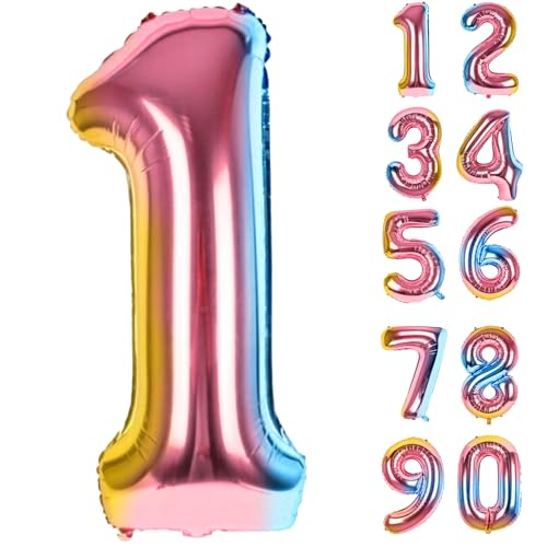 Zahlen Luftballons Geburtstag 1 Bunt, Folienballon Riesen 82cm Helium Ballons Zahl Regenbogen Farbverlauf Luftballon Geburtstagsdeko Für Mädchen Junge Kindergeburtstag Babyparty Jubiläum Party Deko Zahlen Luftballons Geburtstag 1 Bunt, Folienballon Riesen 82cm Helium Ballons Zahl Regenbogen Farbverlauf Luftballon Geburtstagsdeko Für Mädchen Junge Kindergeburtstag Babyparty Jubiläum Party Deko von LAPONO