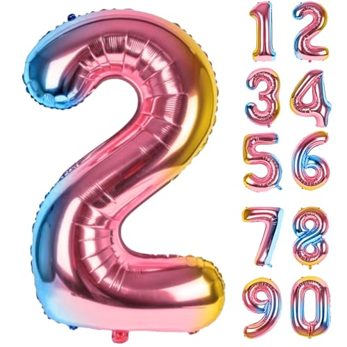 Zahlen Luftballons Geburtstag 2 Bunt, Folienballon Riesen 82cm Helium Ballons Zahl Regenbogen Farbverlauf Luftballon Geburtstagsdeko Für Mädchen Junge Kindergeburtstag Babyparty Jubiläum Party Deko Zahlen Luftballons Geburtstag 2 Bunt, Folienballon Riesen 82cm Helium Ballons Zahl Regenbogen Farbverlauf Luftballon Geburtstagsdeko Für Mädchen Junge Kindergeburtstag Babyparty Jubiläum Party Deko von LAPONO