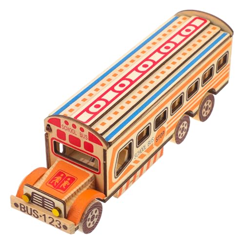 LAPYAPPE Modellauto Schule Kinderbus Simulation Bus Auto Automodellbausätze Auto schimmel kleine Busspielzeuge Schulbus Automodellbausatz Holz von LAPYAPPE