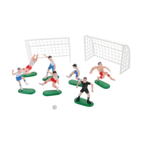 LAPYAPPE Teiliges Fußball Miniatur Kunststoff mit Weißen Spielern und Mini tor Detailreiche Fußballfeld dekoration für Geburtstagsfeier Jungen als Football Cake Topper und Partydeko von LAPYAPPE