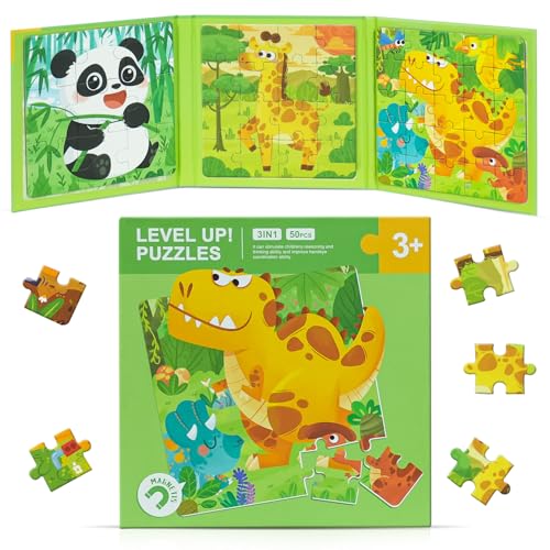 LARCIVELLE 3 in 1 Magnetische Puzzle für Kinder Beschäftigung Autofahrt Flugzeug Resise Spielzeug Magnetspiel für Kinder ab 3 Jahren Tiere Thema PMANMB01D von LARCIVELLE